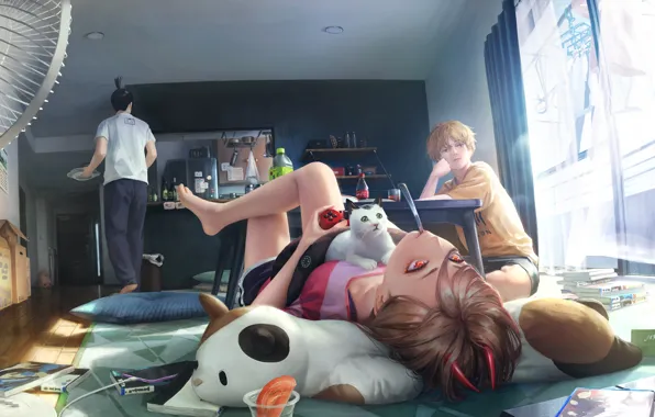 Кошка, девушка, демон, парни, Power, комнта, Chainsaw Man, Denji