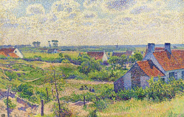 Картина, пуантилизм, 1894, Theo van Rysselberghe, Пейзаж с Домами, Тео ван Рейссельберге
