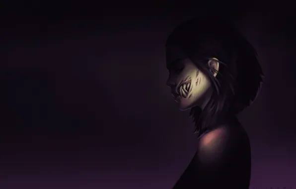 Девушка, Минимализм, Стиль, Лицо, Girl, Зубы, Клыки, Fantasy
