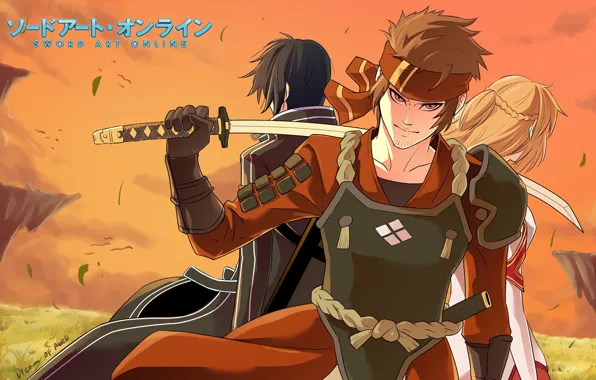 Аниме, арт, самурай, парень, Мастера меча онлайн, Sword Art Online, Асуна, Кирито