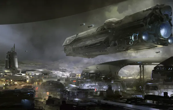 Wallpaper, Halo, ship, artwork, UNSC frigate