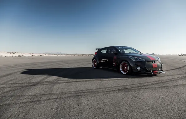 Черный, Hyundai, Turbo, красные полосы, SEMA, Veloster, 2015