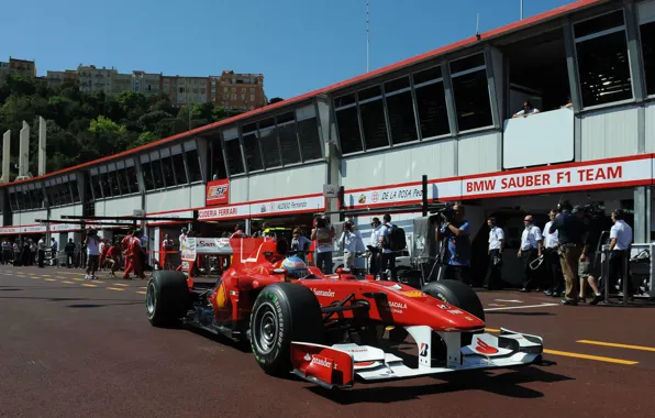 Картинка Формула 1, Ferrari, Фелипе Масса, боксы, Monte-Carlo 2010