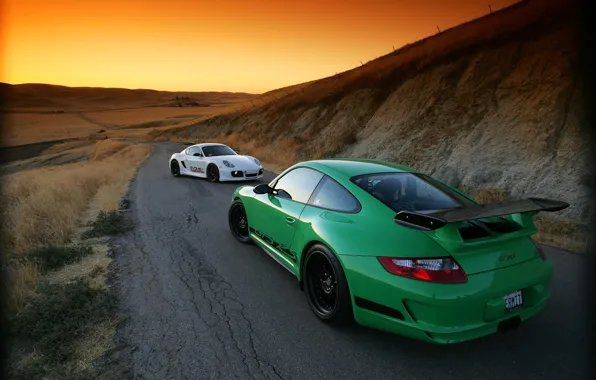 Картинка закат, Porsche, GT-3