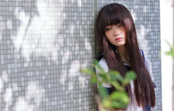 Картинка грусть, девушка, лицо, стена, волосы, восточная