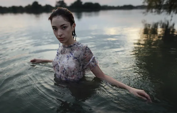 Картинка девушка, мокрая, веснушки, в воде, Aleks Five, Елизавета Трофимова