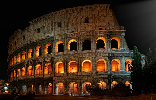 Картинка ночь, город, Рим, руины