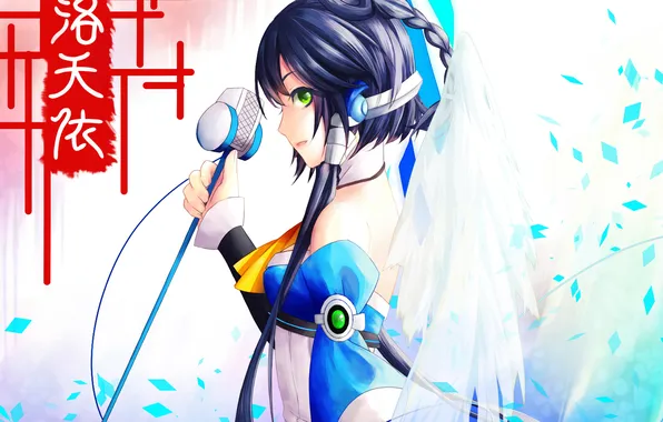 Картинка green, dress, blue, microphone, lady, luo tian yi