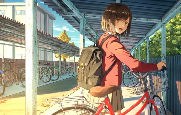 Велосипед, девочка, стоянка