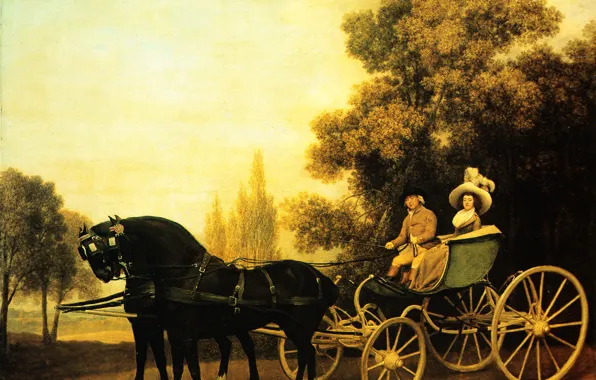 Картинка картина, Джордж Стаббс, George Stubbs, Леди и джентельмен в фаэтоне