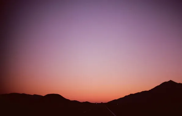 Twilight, road, sunset, hills, dusk, silhouettes