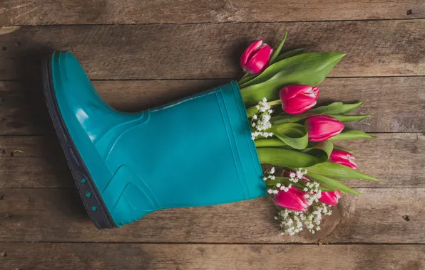 Цветы, букет, тюльпаны, flowers, tulips, bouquet, сапог, boots