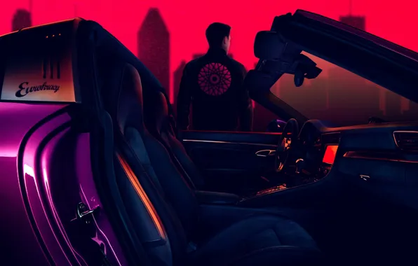 Авто, Человек, Машина, Салон, Фон, Synth, Retrowave, Synthwave