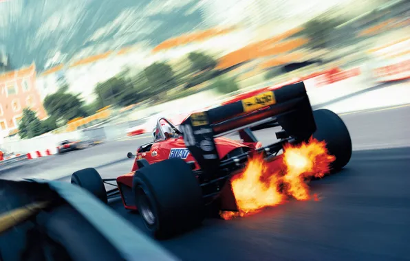Ferrari, vintage, racecar, formula one, monaco, flames, downshift, exhaust