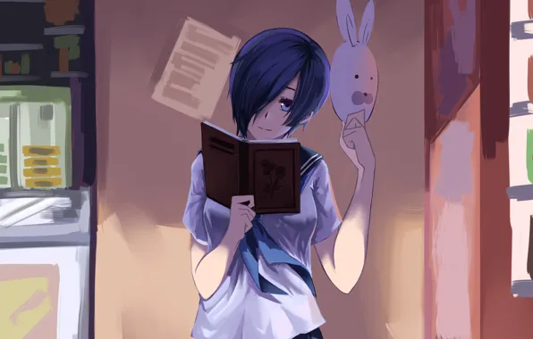 Девушка, маска, книга, Art, Токийский гуль, Tokyo ghoul, Kirishima Toka