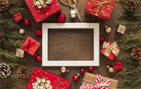 Украшения, рамка, Новый Год, Рождество, подарки, Christmas, wood, New Year