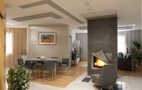 Картинка дизайн, стиль, интерьер, камин, жилое пространство