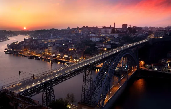 Закат, город, Porto sunset, Ponte Luiz