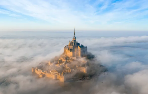 Europe, Gothic architecture, Normandie, Abbaye et baie du Mont Saint-Michel