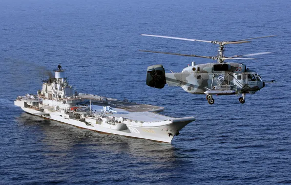 Картинка море, вертолет, крейсер, Тяжёлый, Ка-29, авианесущий, Адмирал Кузнецов