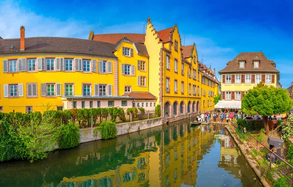 Картинка Франция, Дома, Отражение, Colmar, Водный канал