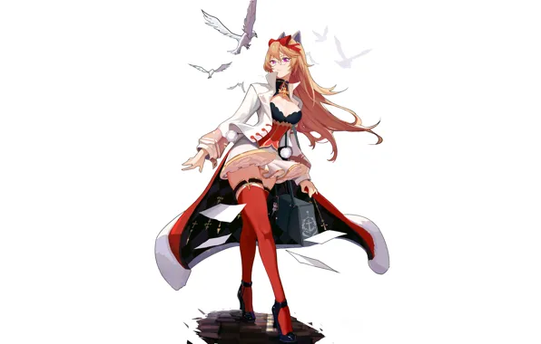 Girl, sexy, cleavage, thighhighs, long hair, boobs, anime, beautiful