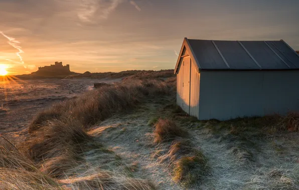 Пейзаж, закат, Bamburgh Castle