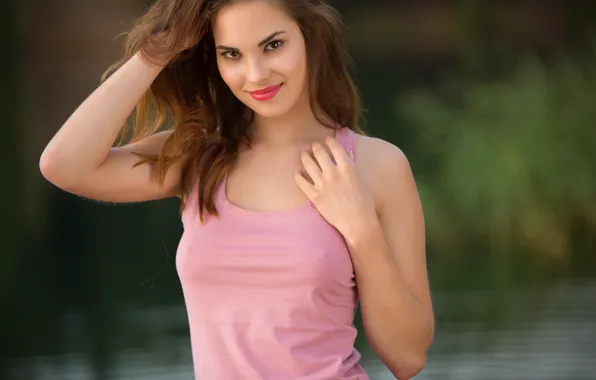 Nipples, model, brunette, red lips, gorgeous, photoshoot, posing, Diana