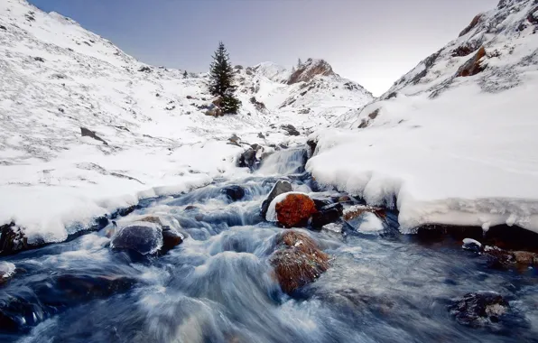 River, nature, winter, frozen, scene, Icy