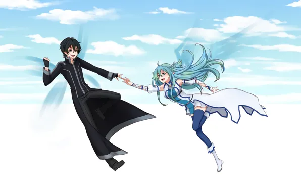 Девушка, аниме, арт, парень, двое, Мастера меча онлайн, Sword Art Online, Кирито