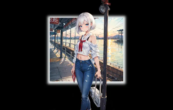 Kawaii, girl, green eyes, anime, figure, short hair, pretty, babe