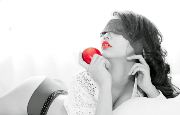 Картинка девушка, поза, яблоко