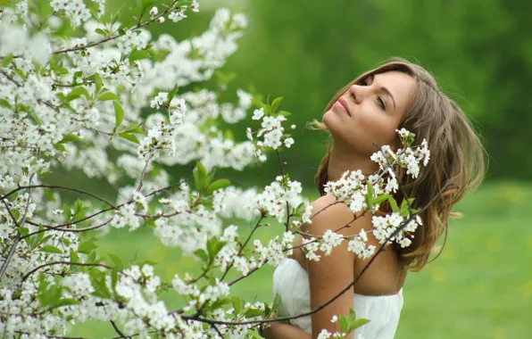 Цветы, портрет, сад, блондинка, цветение, прованс