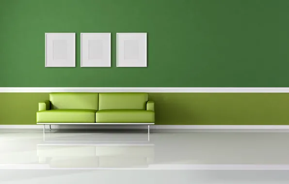 Белый, зеленый, диван, минимализм