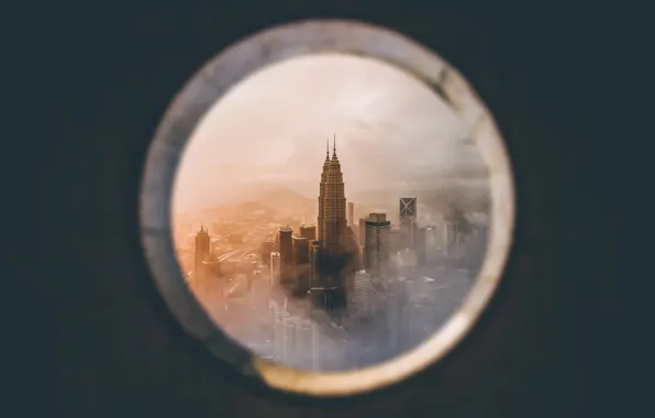 Картинка город, окно, Малайзия, Куала-Лумпур, Башни Петронас