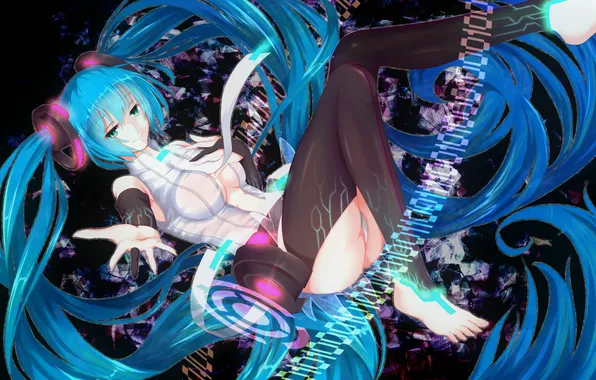 Девушка, абстракция, арт, vocaloid, hatsune miku, хвостики, bakanoe
