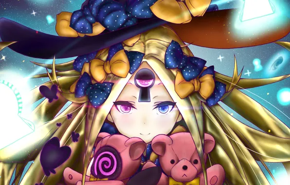 Взгляд, игрушки, шляпа, аниме, арт, девочка, мишки, Fate Grand Order