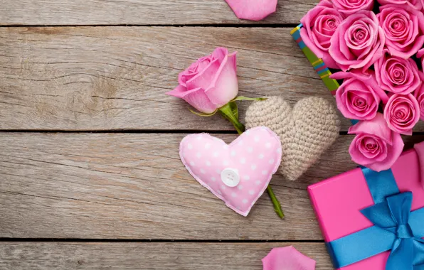 Розы, love, heart, pink, romantic, sweet, gift, petals