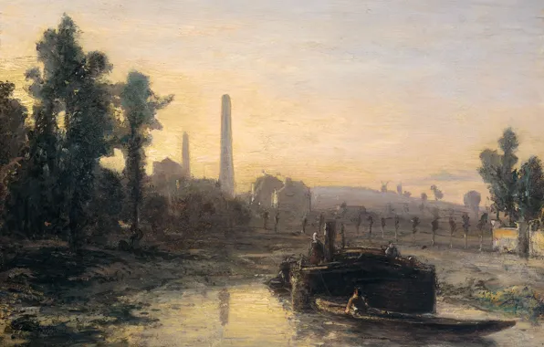 Пейзаж, масло, картина, холст, 1855, Ян Бартолд Йонгкинд, Johan Barthold Jongkind, Вид на Реку во …