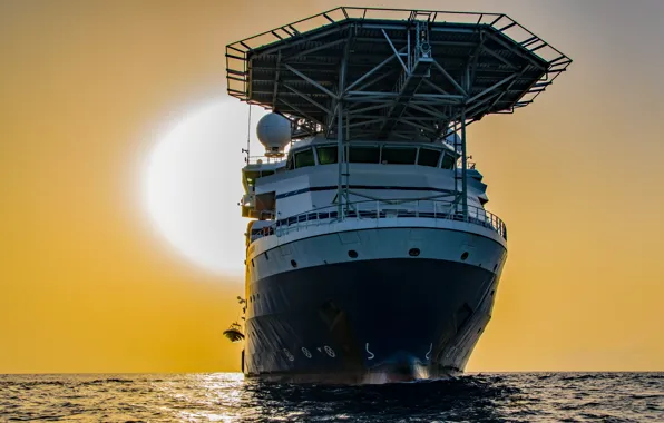 Картинка море, солнце, рассвет, корабль