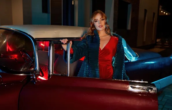 Red hair, style, night, Porn Star, retro car, Porn Actress, рыжая бестия, Porn Model