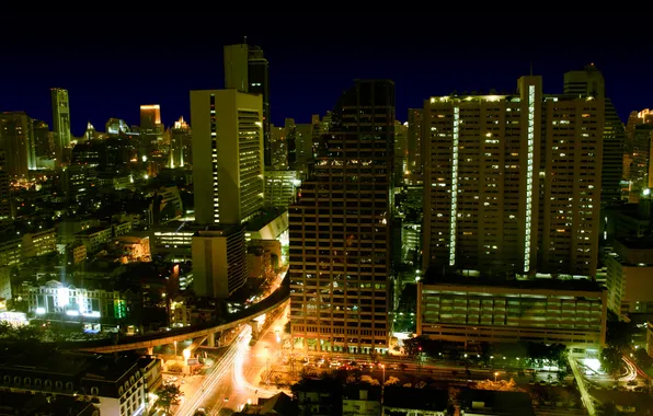 Ночь, город, огни, дома, небоскребы