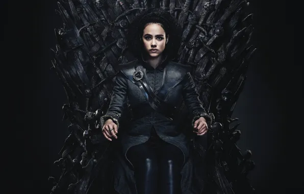 Game of Thrones, iron, sitting, throne, Nathalie Emmanuel, Missandei