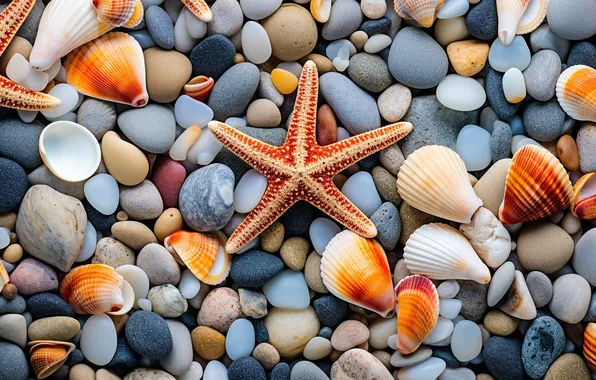 Пляж, галька, камни, фон, colorful, ракушки, beach, sea