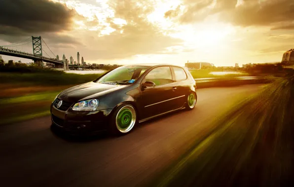 Картинка MK5, мост, гольф, Black, volkswagen, фольксваген, stance, golf