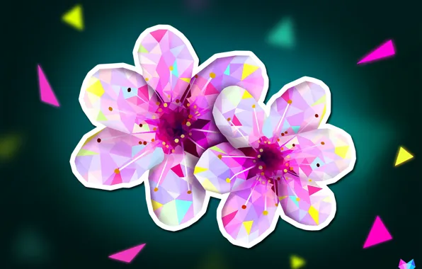 Цветок, линии, треугольники, угол, геометрия, art, Blossom, Crystallized