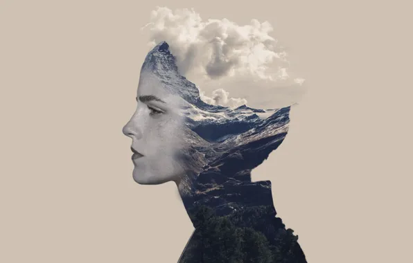 Girl, emma watson, cloud, mountain, tree, photoshop, actress, edit