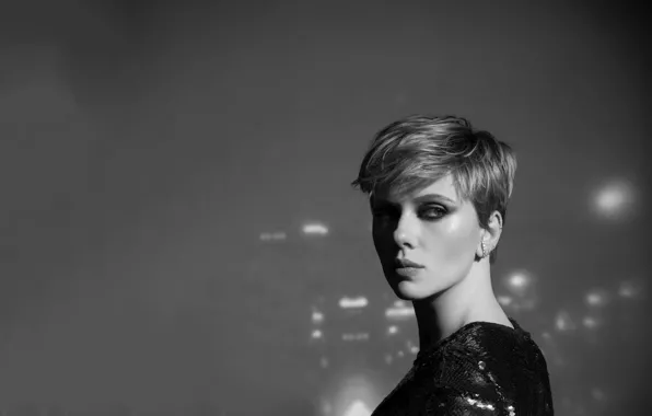 Картинка black & white, Scarlett Johansson, actress, monocrome, short haircut