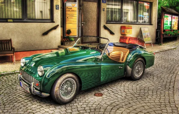 Картинка car, green, vintage, retro, old, cabriolet, old style, Triumph TR3