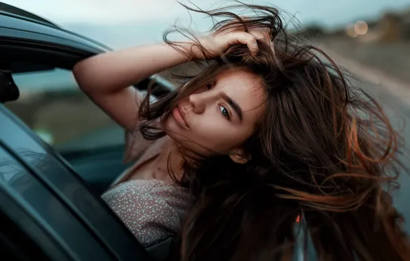 Картинка авто, девушка, ветер, волосы, Ульяна Найденкова